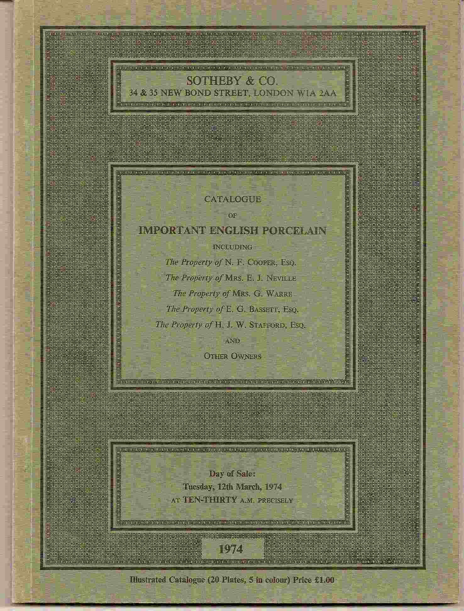 Image for Catalogue of IMPORTANT ENGLISH PORCELAIN