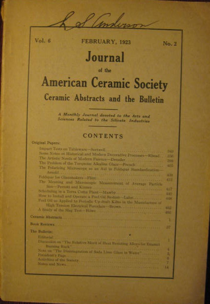 Image for Ceramic Abstracts and the Bulletin; JOURNAL OF THE AMERICAN CERAMIC SOCIETY: