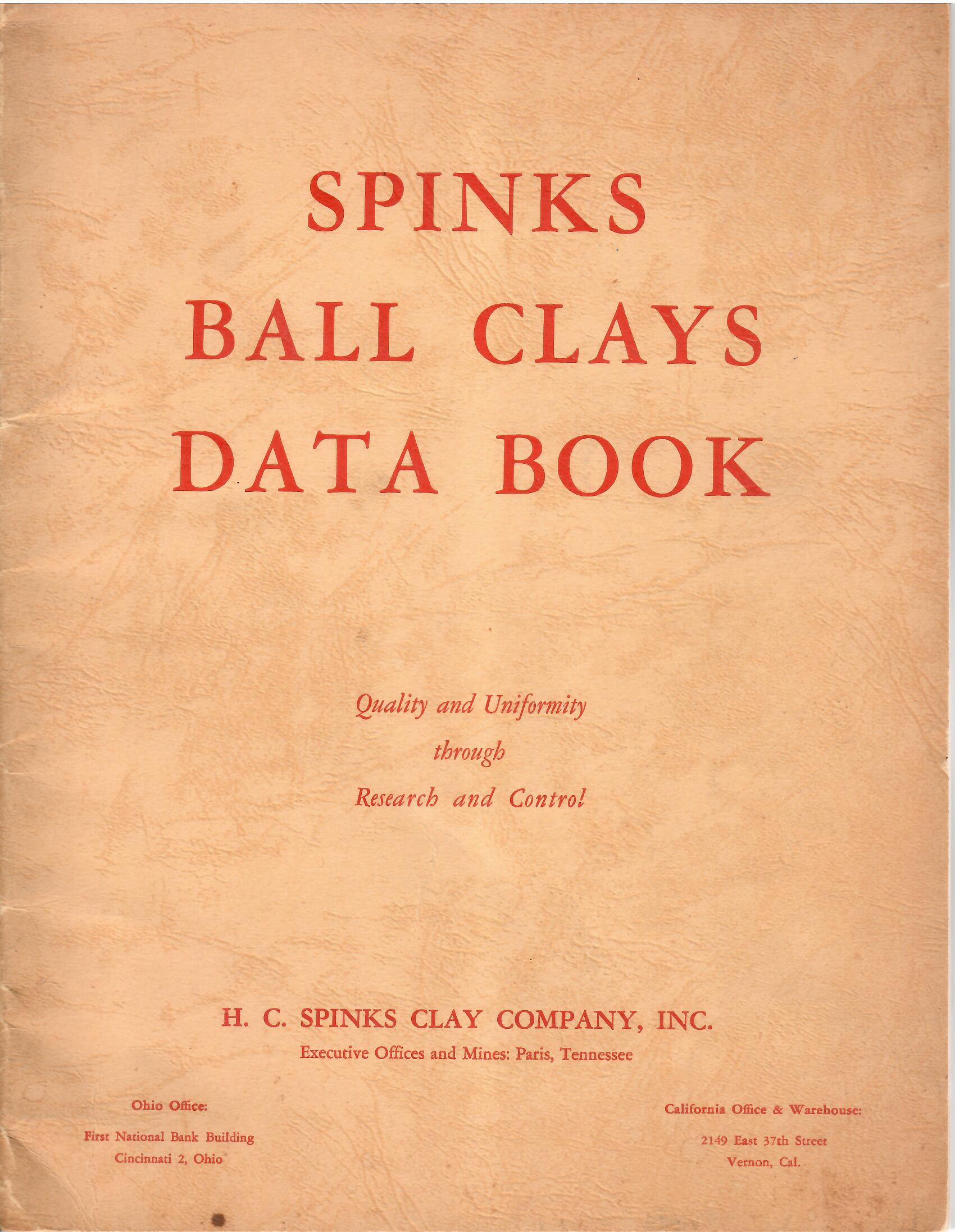 Image for SPINKS BALL CLAYS DATA BOOK